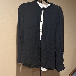Vince Black and White Contrast Blouse